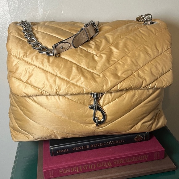 Rebecca Minkoff Handbags - Rebecca Minkoff Edie Nylon Quilted Chain Strap Gold XL Messenger Shoulder Bag
